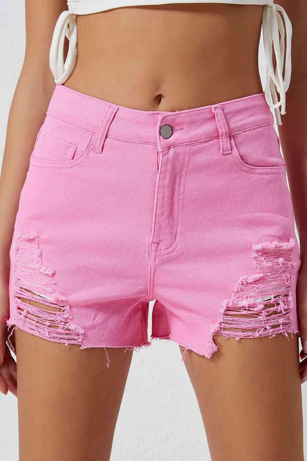 Distressed Denim Shorts - LustMia