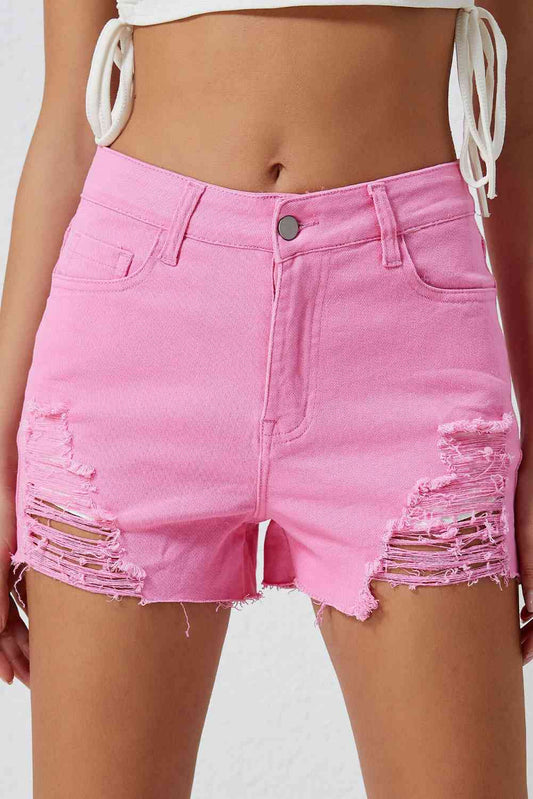 Distressed Denim Shorts - LustMia