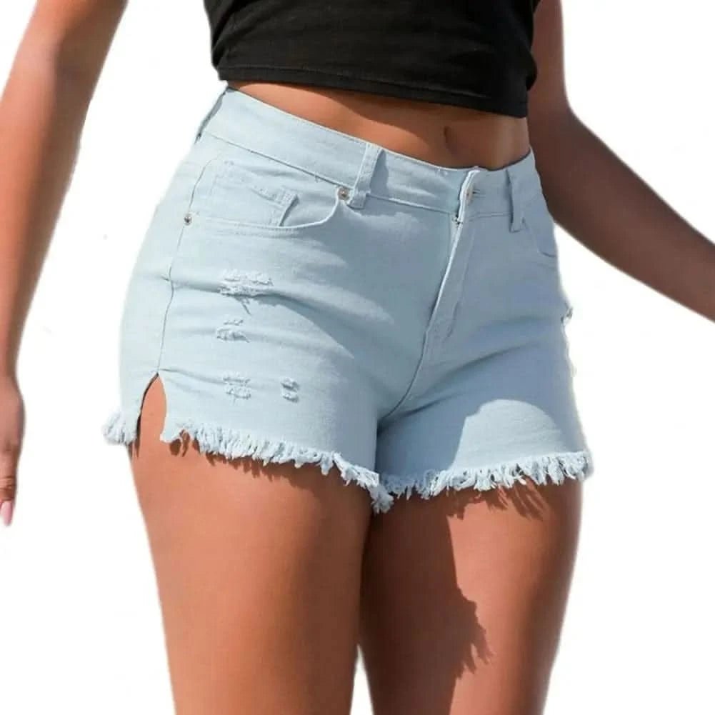 Pink High Waist Ripped Denim Party Shorts - LustMia