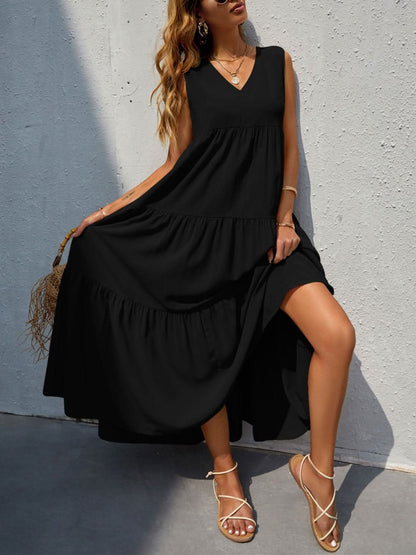 Tiered V - Neck Sleeve Dress - LustMia