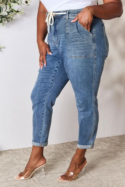 Judy Blue Full Size High Waist Drawstring Denim Jeans - LustMia