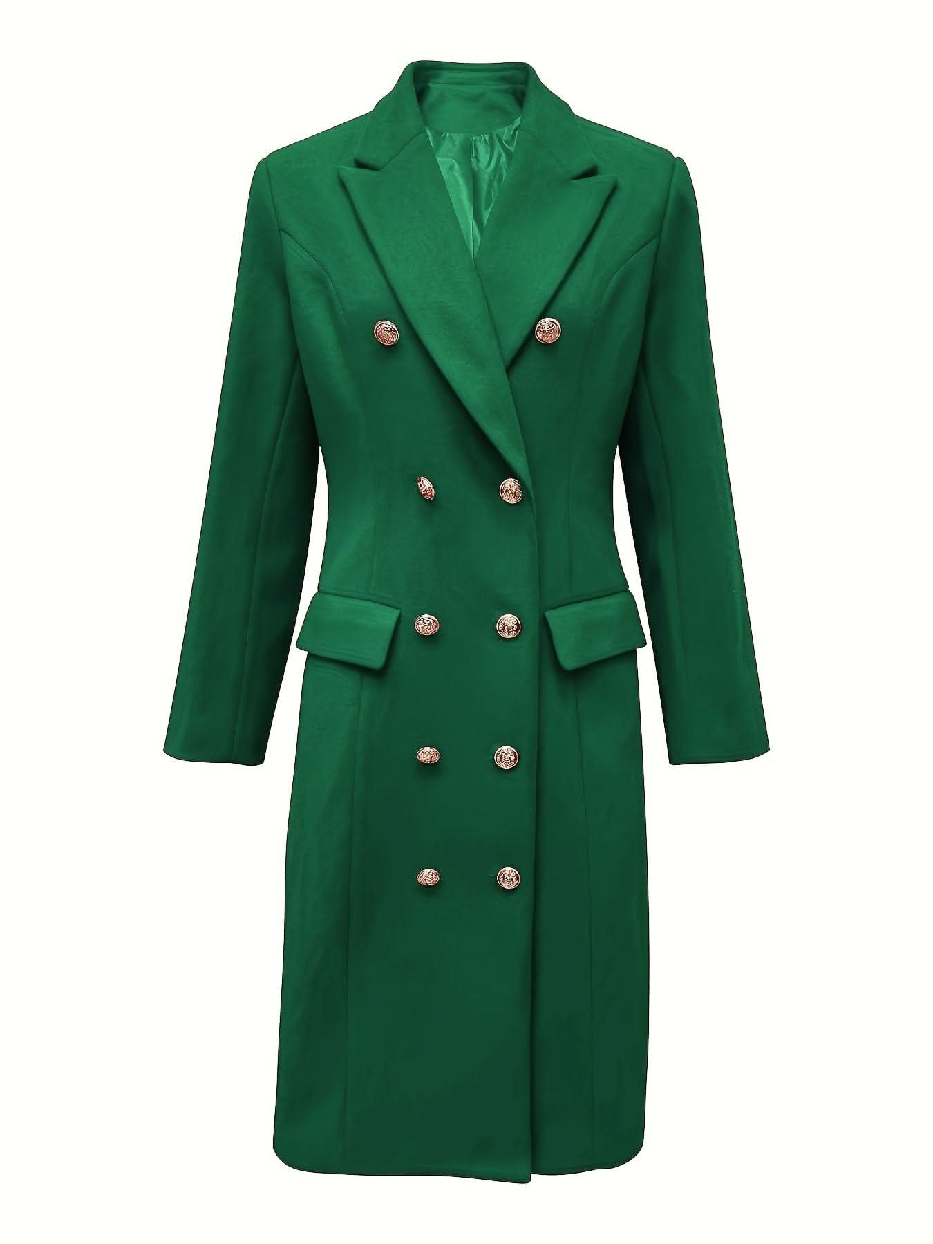 Long Sleeve Elegant Double - Breasted Notched Collar Coat - Timeless & Sophisticated Solid Design - LustMia