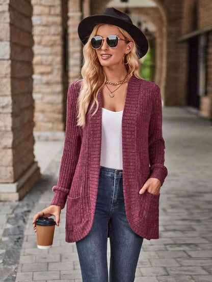 Open Front Cardigan with Pockets - LustMia