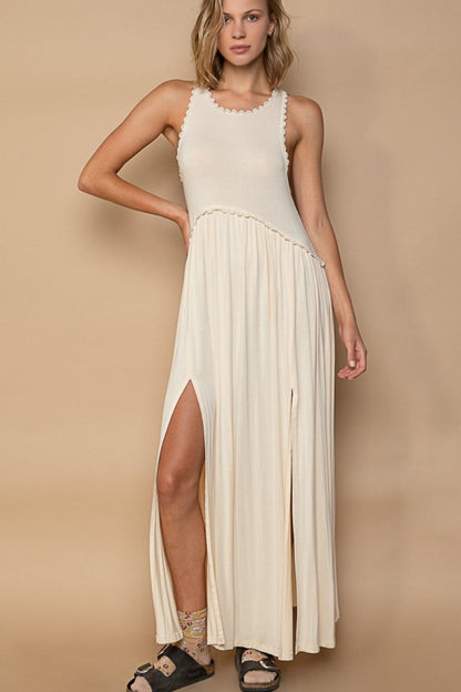 POL Sleeveless Back Zipper Front Slit Maxi Dress - LustMia