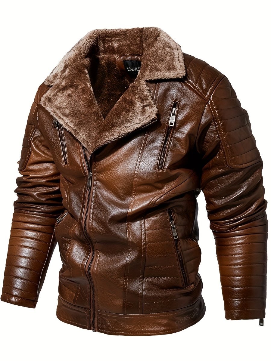 Men's Windproof & Waterproof Faux Leather Jacket with Zipper Pockets - LustMia