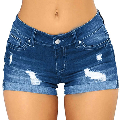 Womens Chic Ripped Mid Waist Denim Shorts - By Lustmia - LustMia