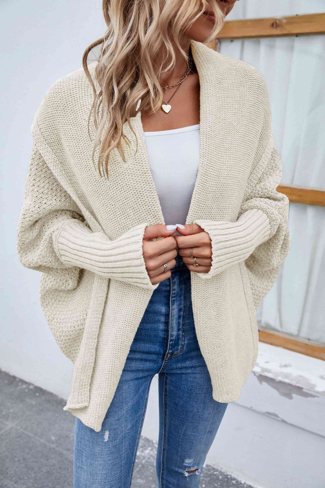 Open Front Long Sleeve Cardigan - LustMia