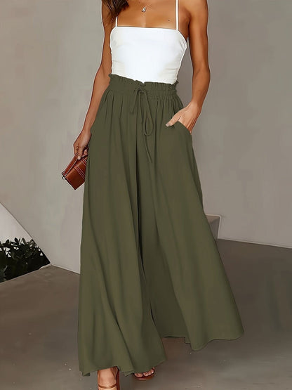 Plus Size Elegant Wide Leg TieFront Pants - LustMia