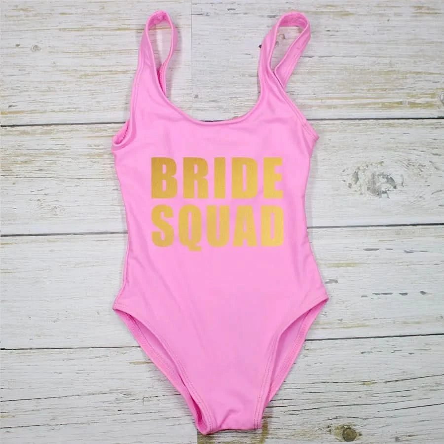 Bachelorette Bathing Suit BRIDE SQUAD Swimwear Women Wedding Party Swimming Suits One Piece Backless Swimsuit Beach Wear - LustMia