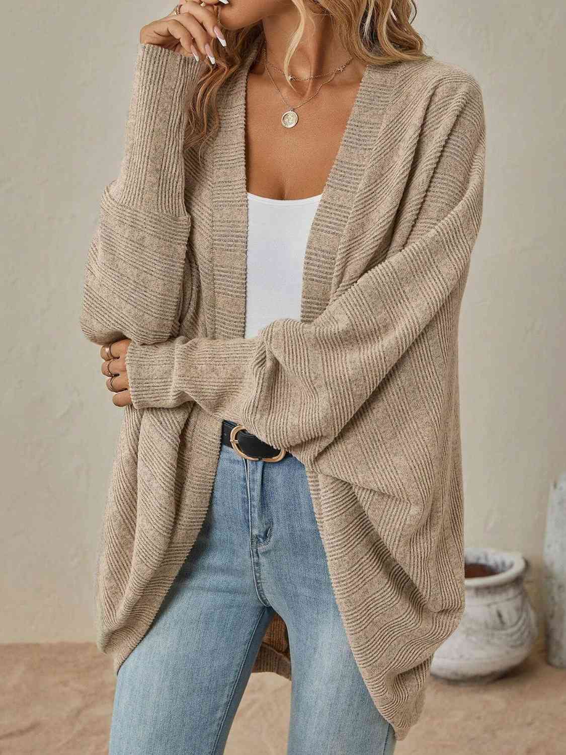 Open Front Dropped Shoulder Cardigan - LustMia