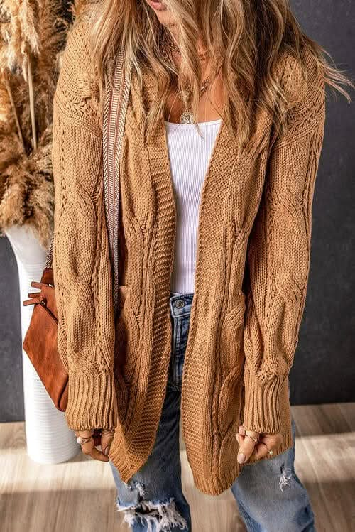 Cable - Knit Dropped Shoulder Cardigan - LustMia