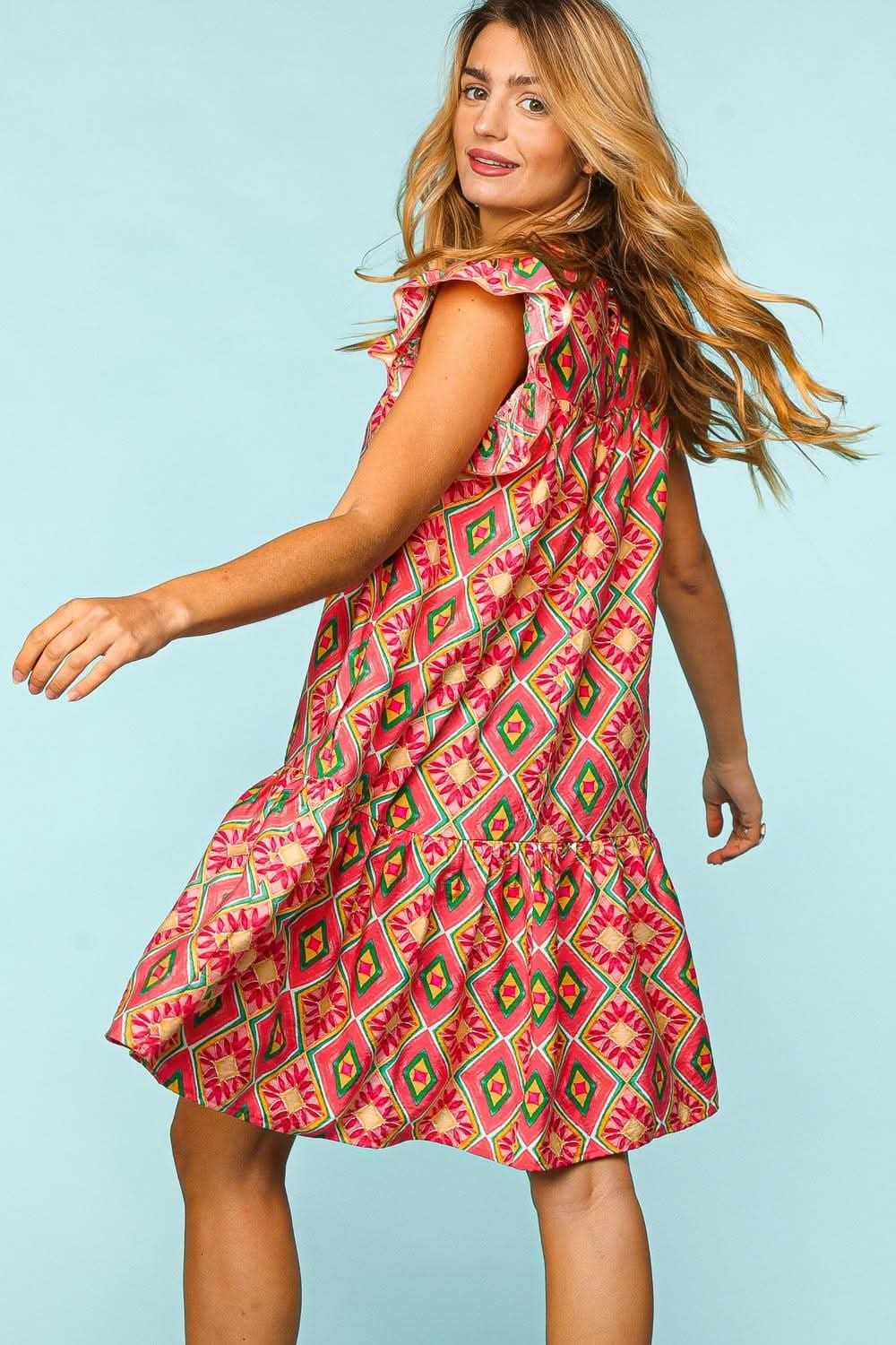 Haptics Full Size Ruffled Printed Dress with Side Pockets - LustMia