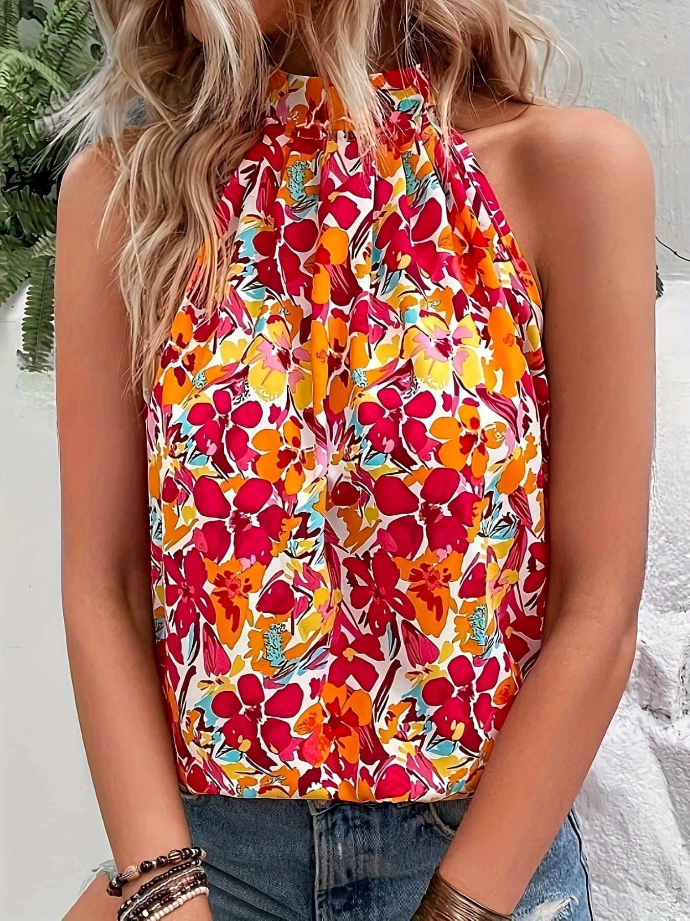 Elegant Floral Halter Neck Top Summer Chic - LustMia