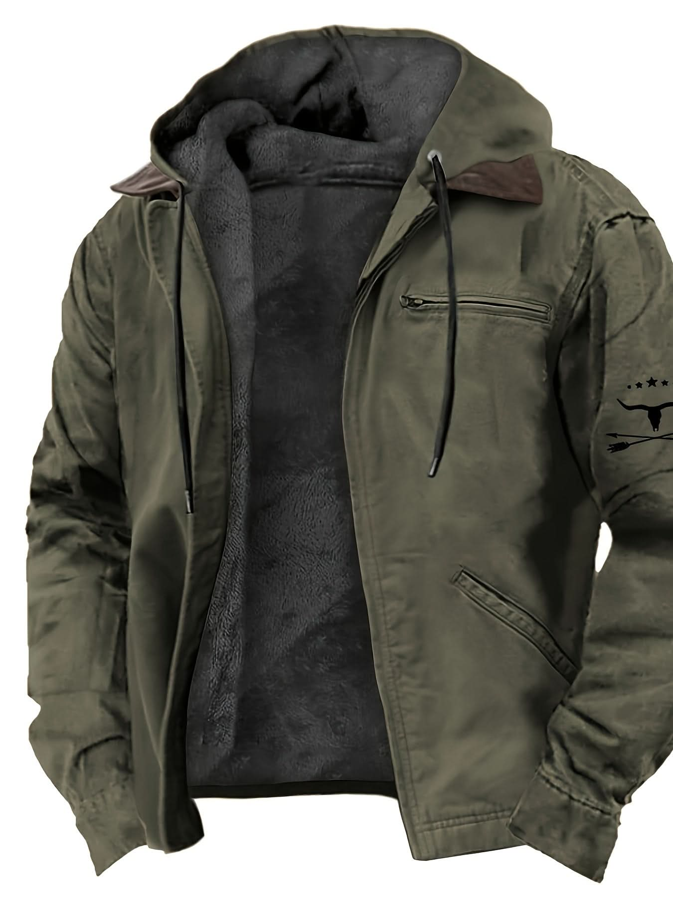 Western Denim Men's Hoodie Full Zipper Hoodie Gray Lined Hoodie Army Green Blue Brown Gray Hooded Pocket Sports Outdoor Daily Vacation Retro Streetwear Casual Autumn And Winter Clothing Hoodie Sweatshirt - LustMia