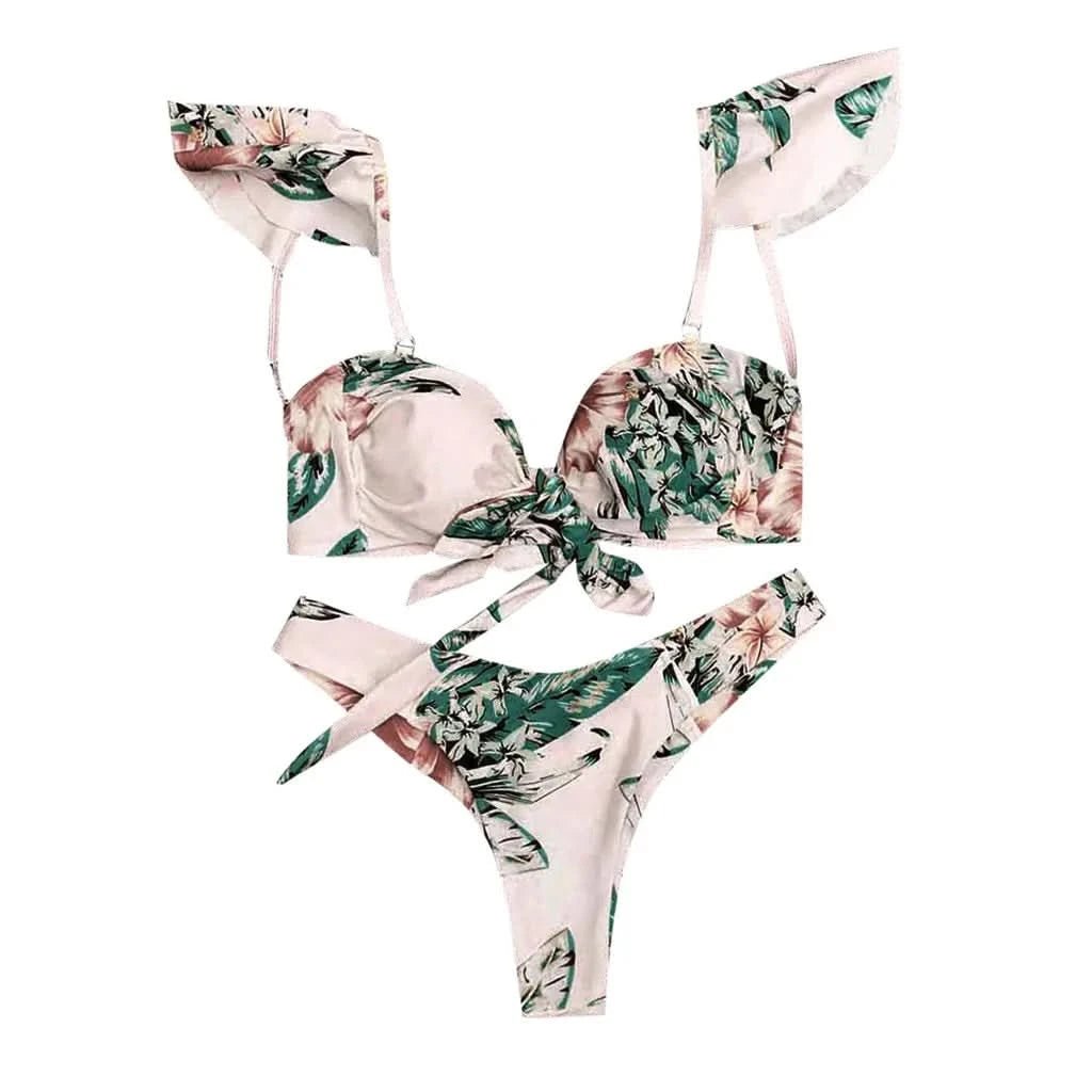 #Z2 2020 Sexy Women High Waist Bikini Swimsuit Swimwear Floral Bandage Bikini Set Thong Brazilian Biquini Bikini Set Bather - LustMia