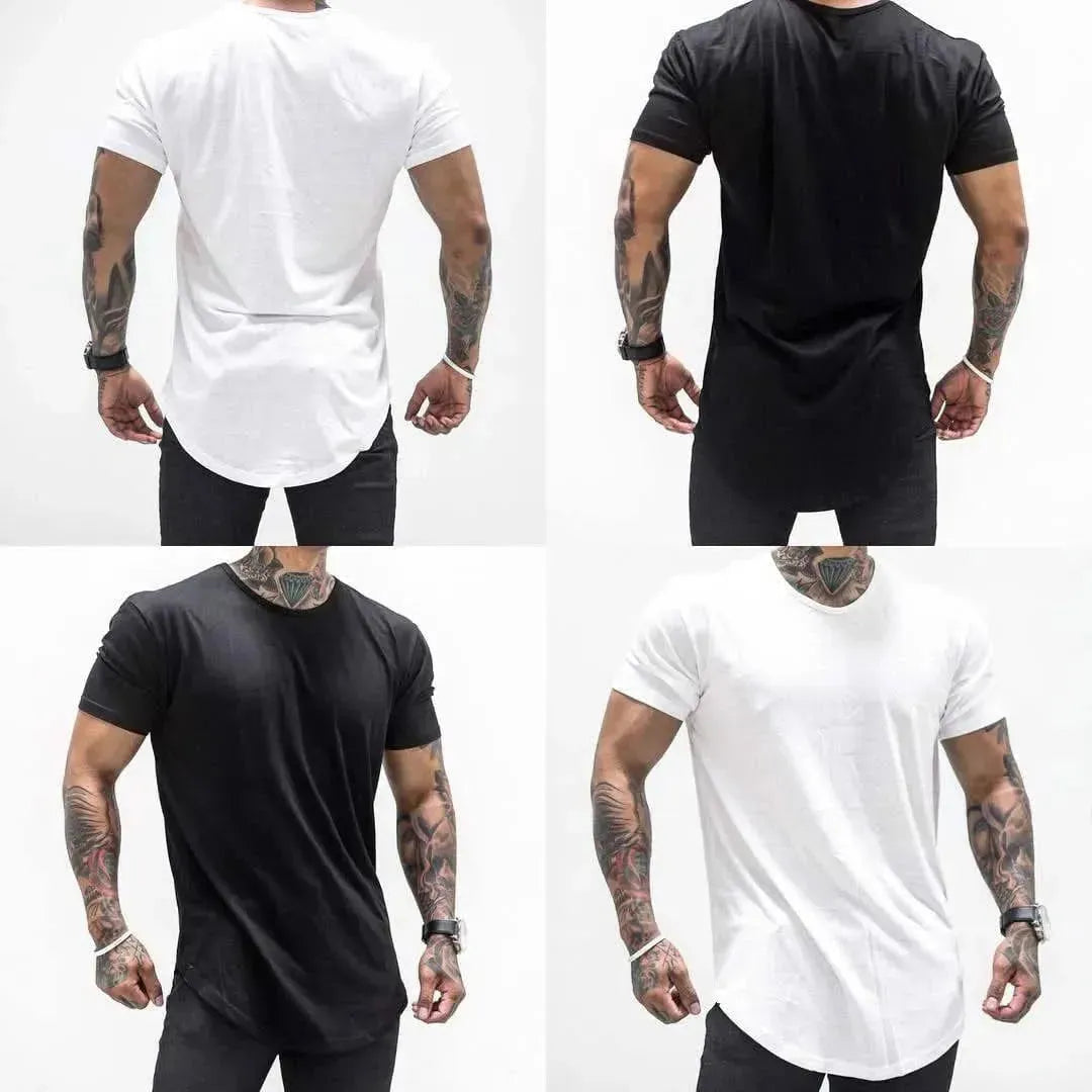 Men T Shirt Solid Colors Casual Workout Shirts Curved Hem T-Shirt Men Fashion Streetwear 3XL - LustMia