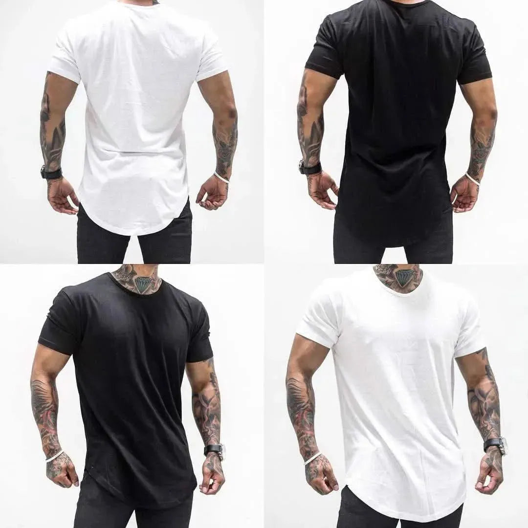 Men T Shirt Solid Colors Casual Workout Shirts Curved Hem T-Shirt Men Fashion Streetwear 3XL - LustMia