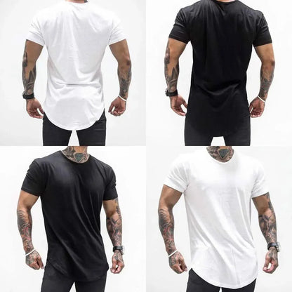 Men T Shirt Solid Colors Casual Workout Shirts Curved Hem T-Shirt Men Fashion Streetwear 3XL - LustMia