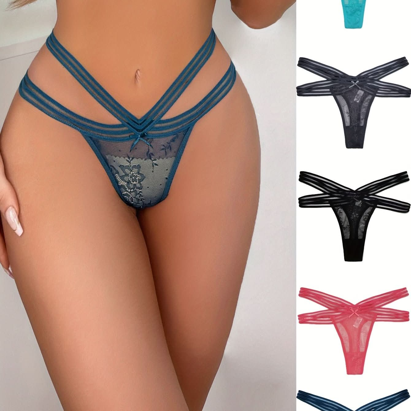 5pcs Floral Lace Thongs, Soft & Comfy Cut Out Intimates Panties, Women's Lingerie & Underwear - LustMia