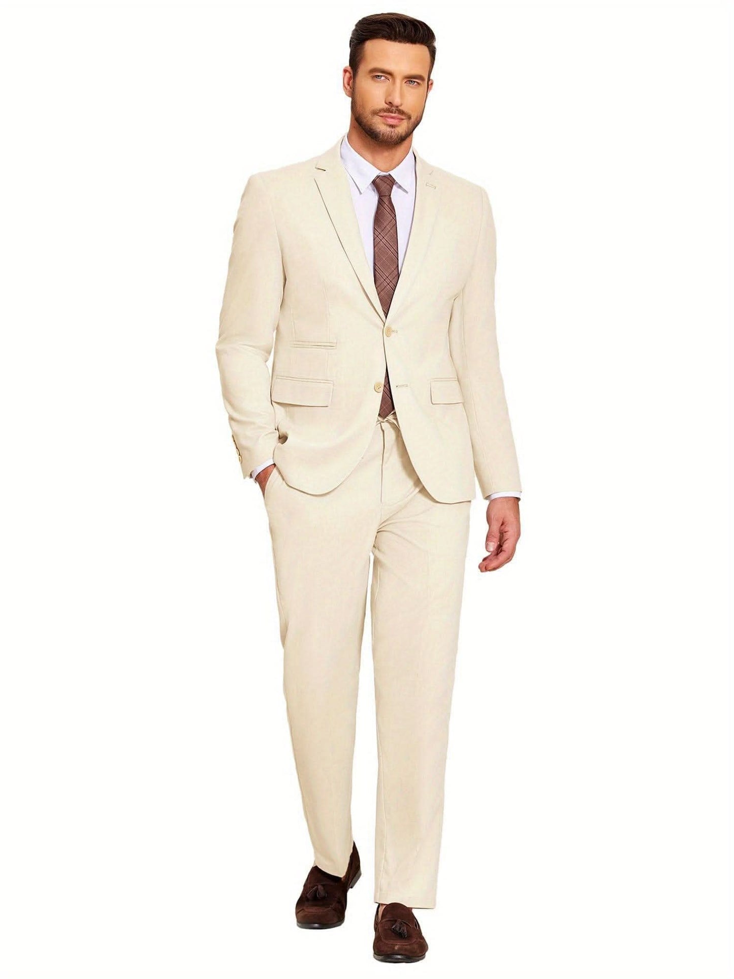 Mens 2 Piece Linen Suit Lightweight Casual - LustMia