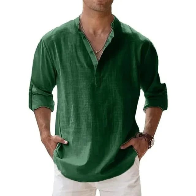 Spring New Men's Casual Slim Fit Polo Shirt Solid Color Breathable Button Long Sleeved Top Refreshing and Comfortable T-shirt - LustMia