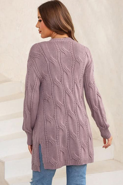 Cable - Knit Dropped Shoulder Cardigan - LustMia