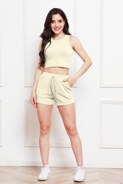 Round Neck Tank and Drawstring Shorts Set - LustMia