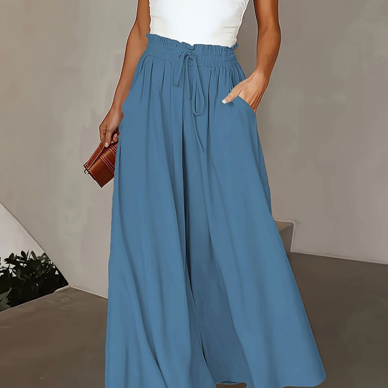 Plus Size Elegant Wide Leg TieFront Pants - LustMia