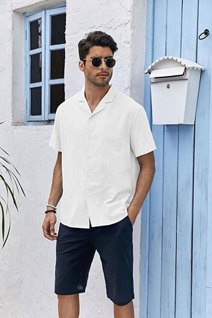 Men'S Cotton Linen Shirt Short/Long Sleeve Camp Shirt Hippie Casual Summer Beach Shirts - LustMia