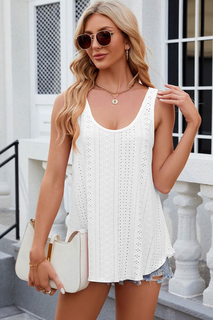 Eyelet Scoop Neck Wide Strap Tank - LustMia