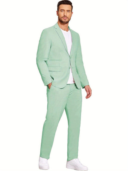 Mens 2 Piece Linen Suit Lightweight Casual - LustMia