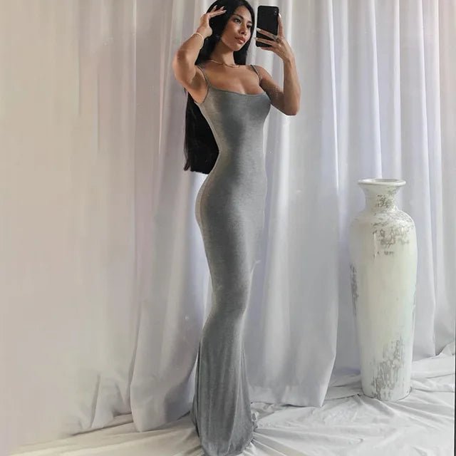 Satin Slip Backless Maxi Dress - LustMia