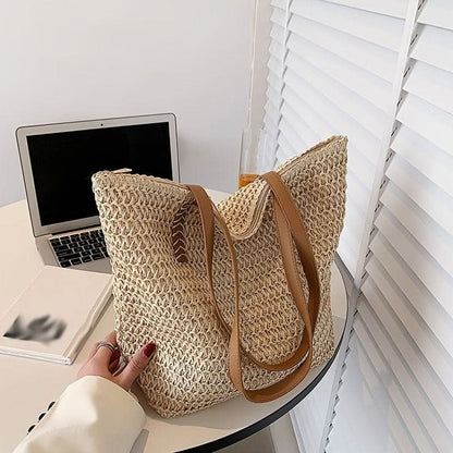 Fashionable Woven Shoulder Bag - Versatile & Spacious for Travel, Beach - Perfect Everyday Handbag - LustMia