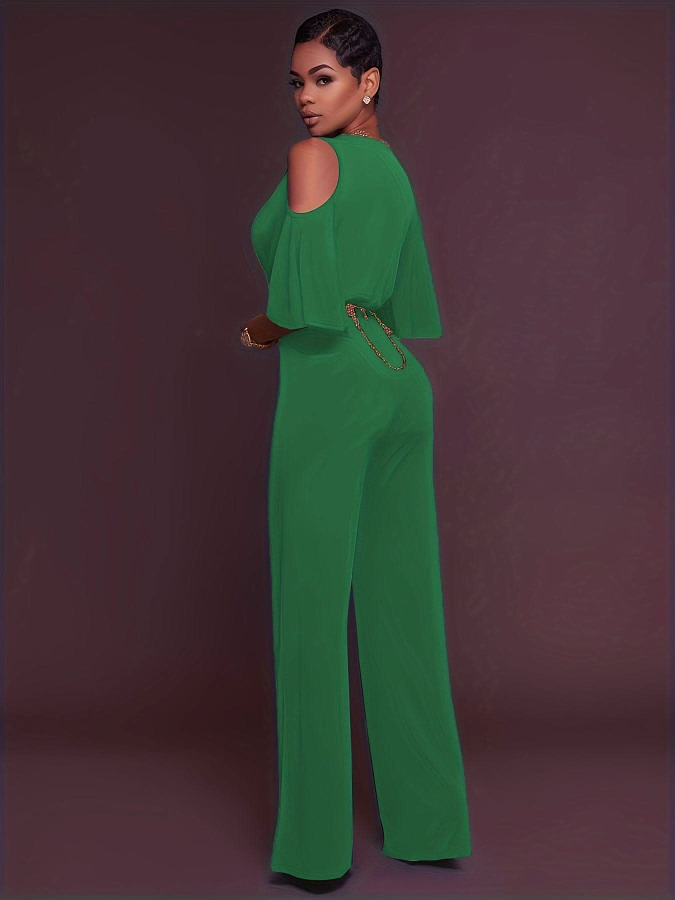 Elegant Cold Shoulder Vneck Jumpsuit - LustMia