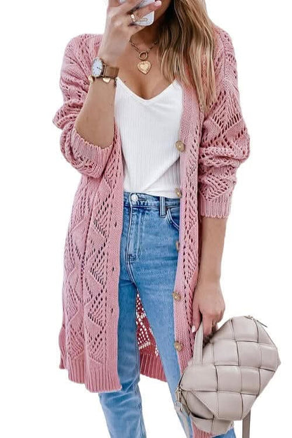 V - Neck Long Sleeve Cardigan - LustMia