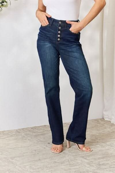 Judy Blue Full Size Button - Fly Straight Jeans - LustMia