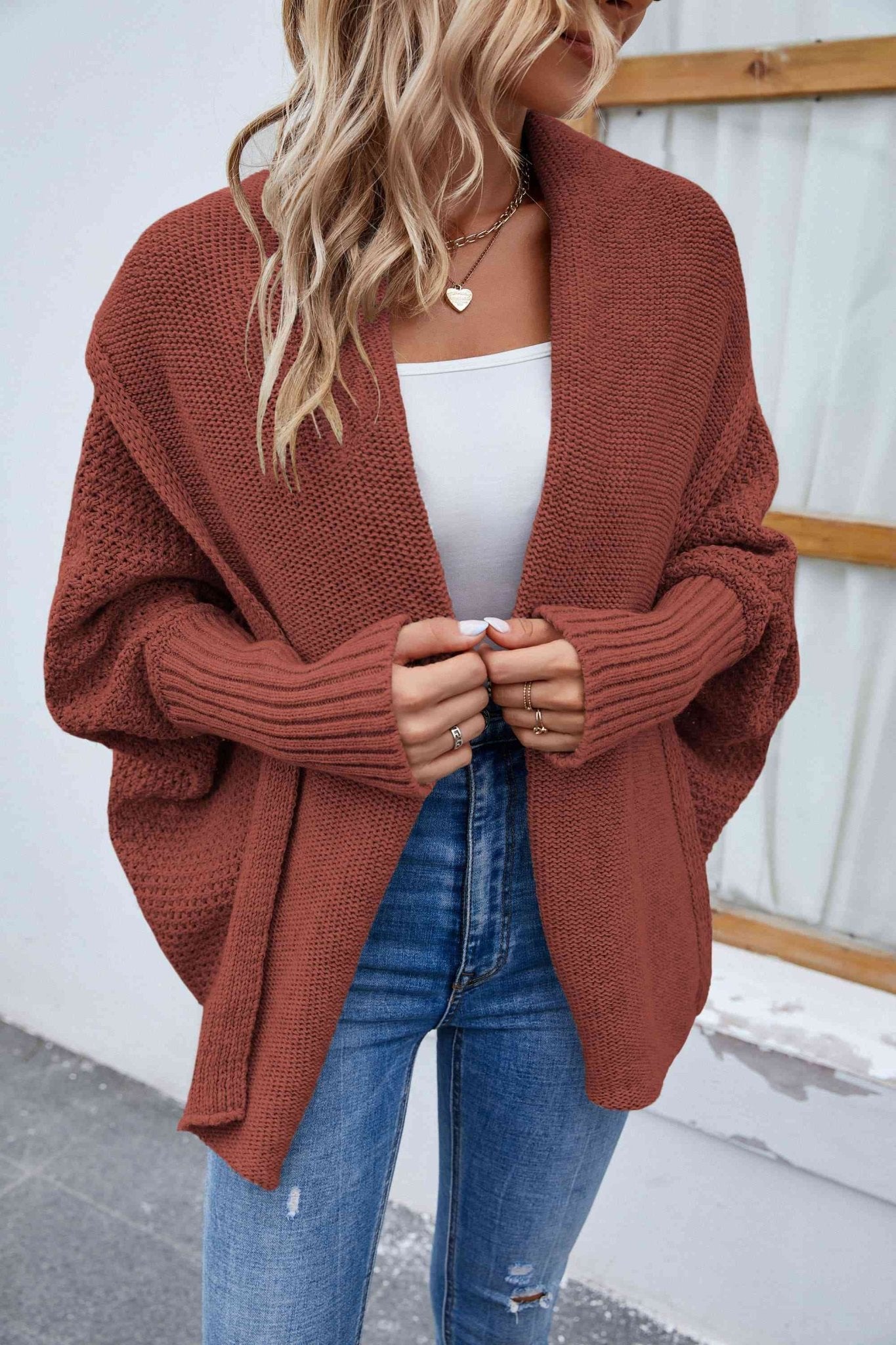 Open Front Long Sleeve Cardigan - LustMia