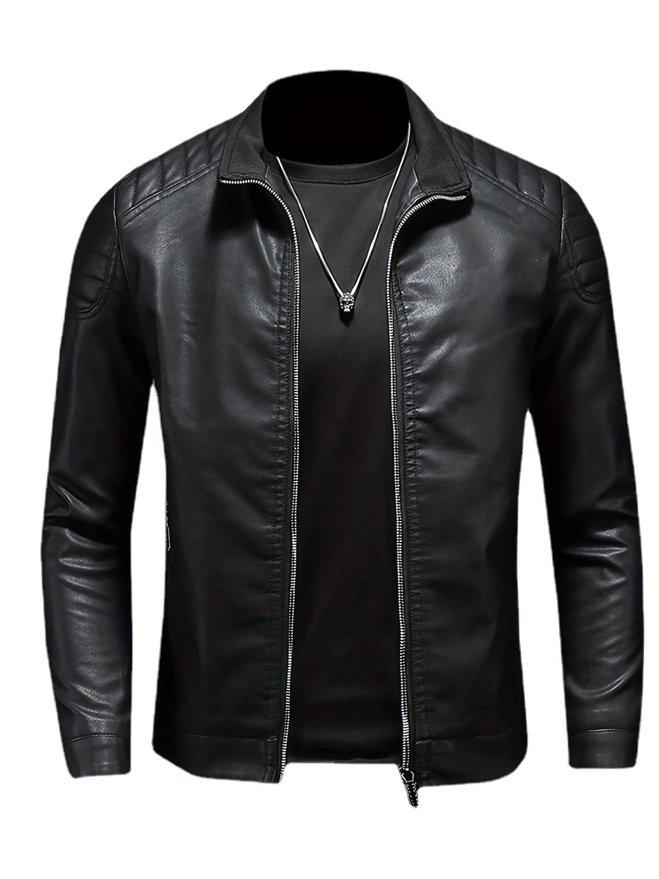 Men's Casual Jacket Stand Collar Motorcycle TOP - LustMia