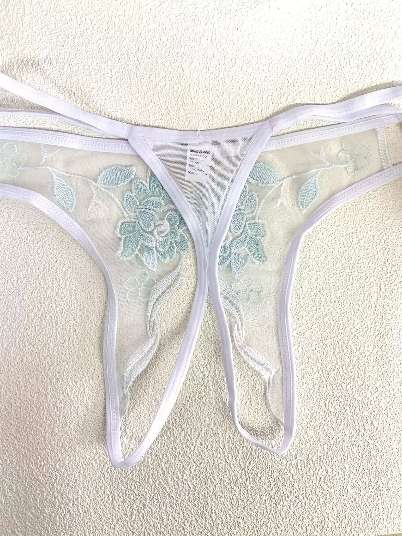 Sexy Floral Embroidery Open Crotch Sheer Panties - Sultry Women's Lingerie & Underwear - LustMia