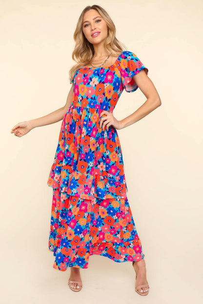 Haptics Floral Maxi Ruffled Dress with Side Pockets - LustMia