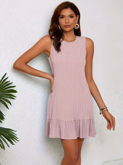 Elegant Crew Neck Solid Color Pendulum Dress - Sleeveless, Polyester, No Elasticity, Woven, Elegant Style for Summer - LustMia