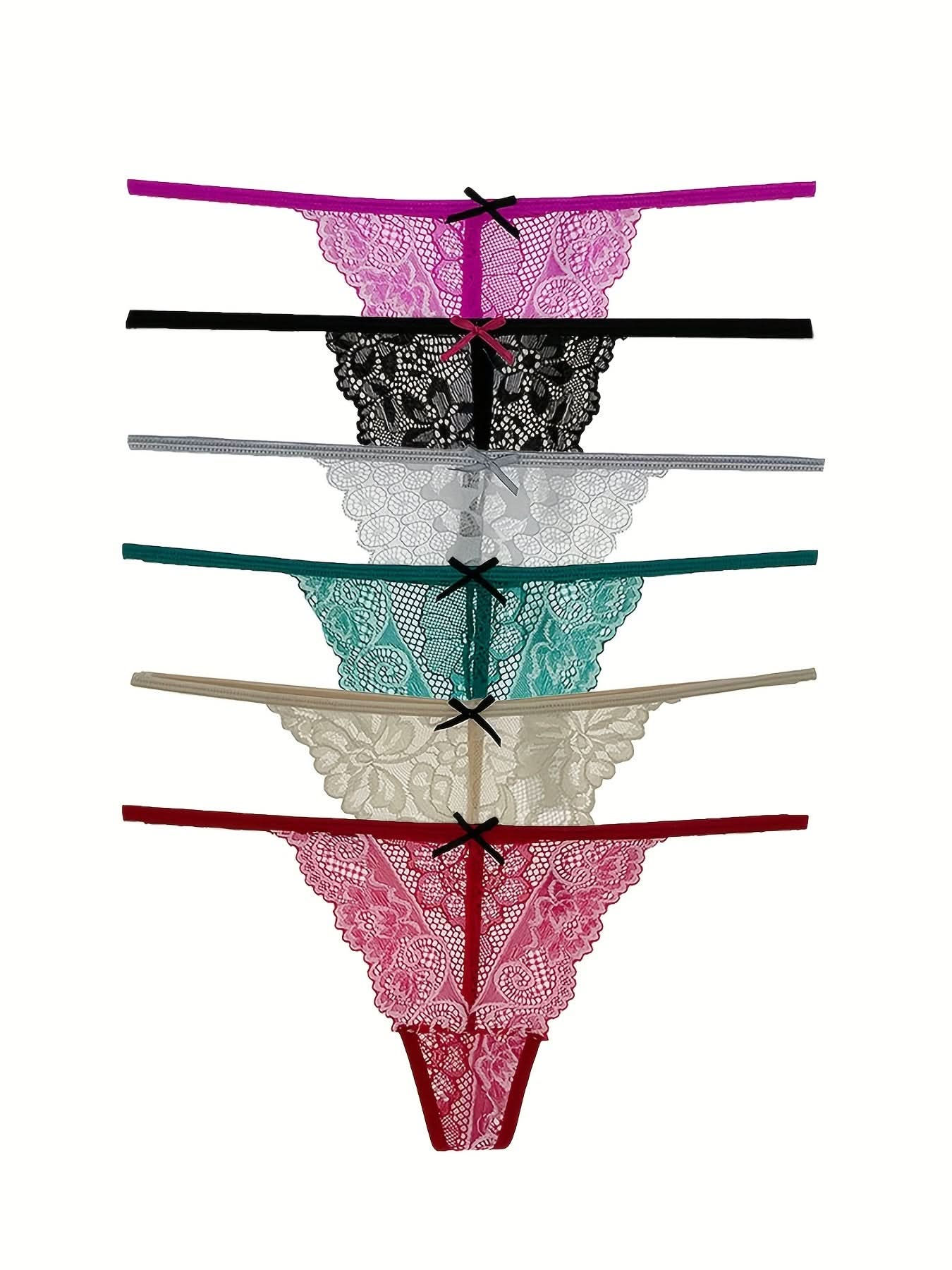 6pcs Floral Lace G - String Panties, Sexy Breathable Mesh Intimates Panties, Women's Lingerie & Underwear - LustMia