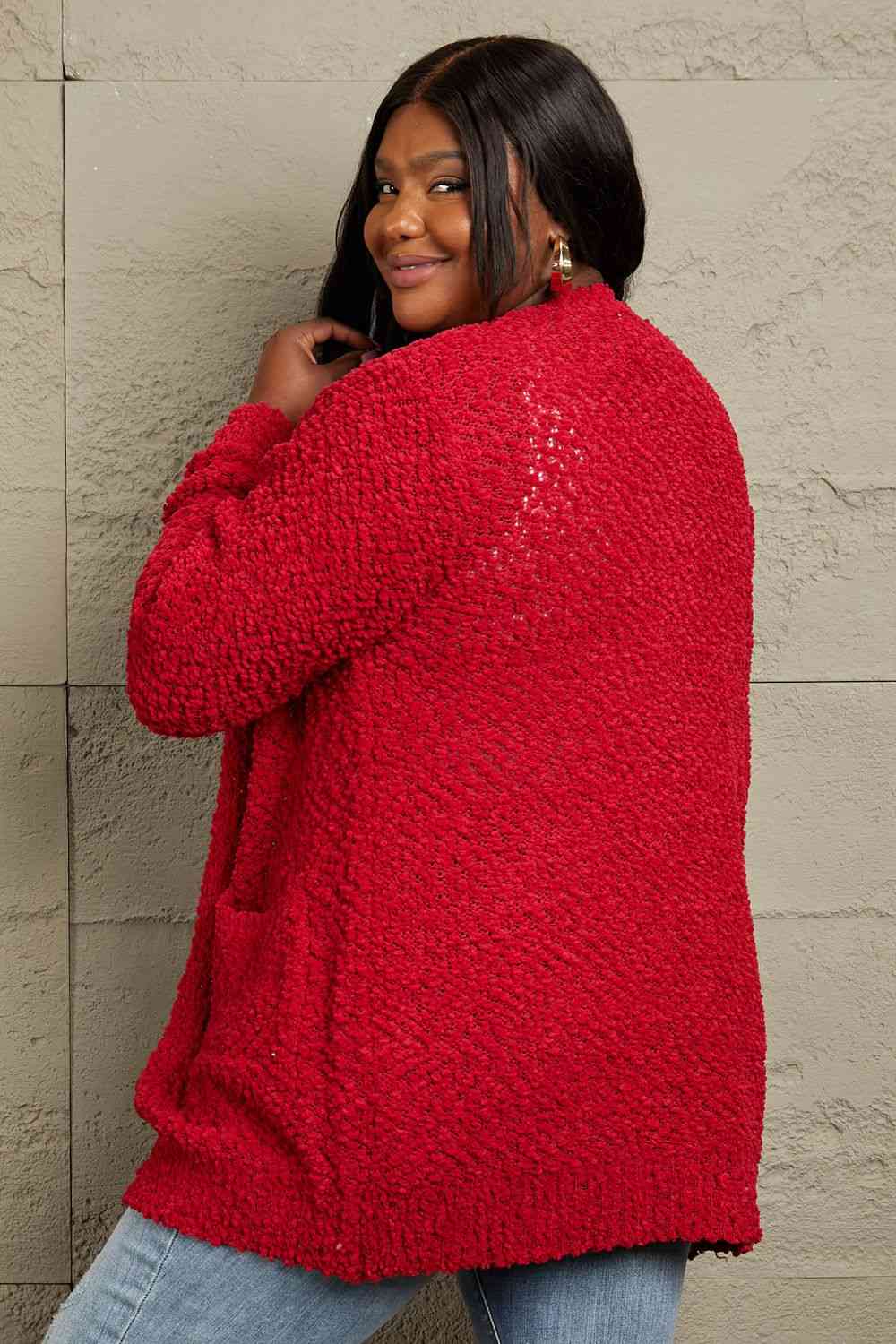 Zenana Falling For You Full Size Open Front Popcorn Cardigan - LustMia