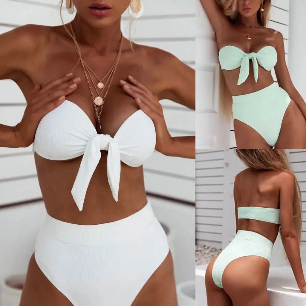 Women Bikini Set Swimwear White Bikini Suit Women Bandeau Bandage Bikini Set Push - Up Brazilian Swimwear Beachwear Swimsuit - LustMia