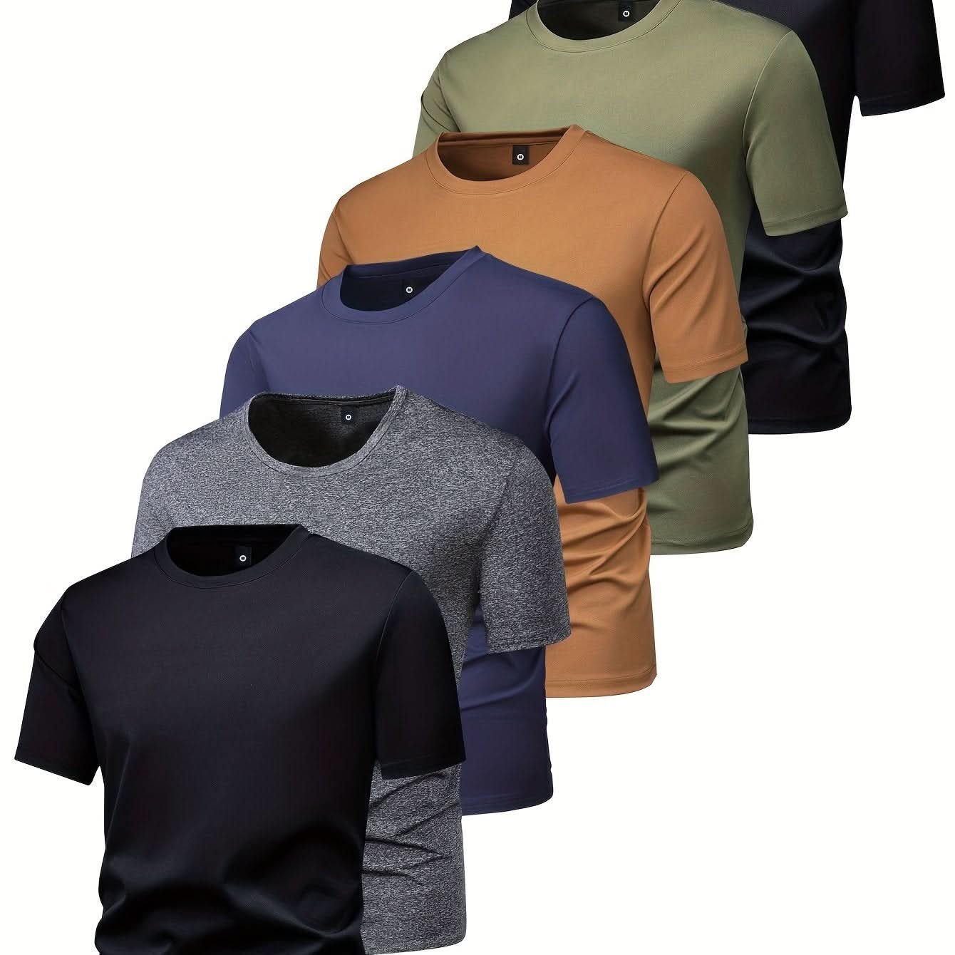 Men's 6pcs Fashion Sports T-shirt, Casual Stretch Round Neck Tee Shirt For Summer - LustMia