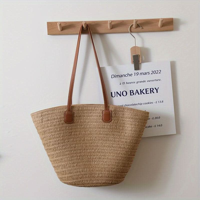 Chic Woven Straw Tote - Spacious Summer Beach Bag, Versatile Casual Handbag - Perfect for Womens Travel & Leisure - LustMia