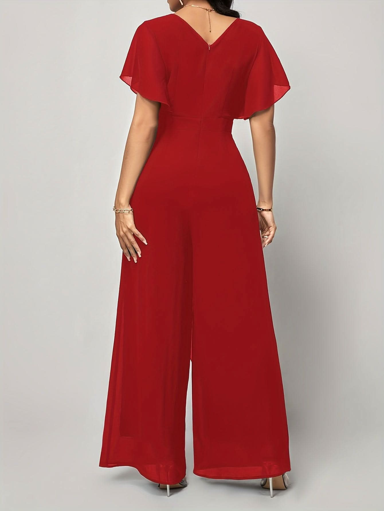 Chic WideLeg Surplice Jumpsuit Flattering Backless Adjustable Tie Waist - LustMia