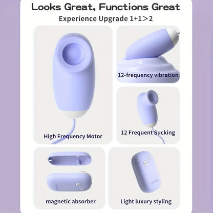 1pc 2 - in - 1 Dual Vibrator 12 Sucking Modes And 12 Vibration Modes Sex Toys Female Silent Strong Vibrating Egg Clitoral Stimulator - LustMia