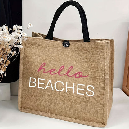 Stylish Beach - Themed Tote Bag With Letter Print - Spacious & Versatile for Work, School, Shopping, and Travel - LustMia