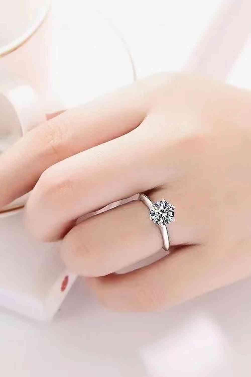 Adored 925 Sterling Silver 3 Carat Moissanite 6 - Prong Ring - LustMia